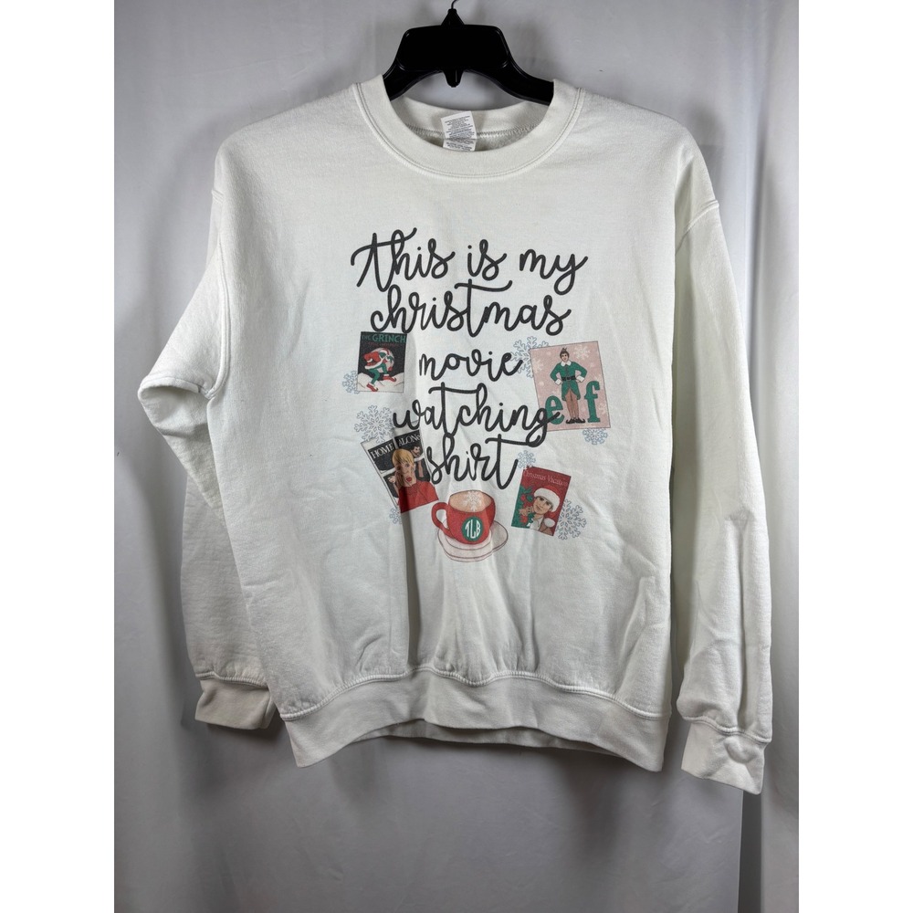 Gildan Christmas Movie Watching Shirt White Sweatshirt Elf Home Alone Medium
